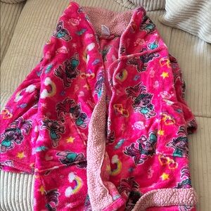 Girls' Pink Plush Hooded Coat with Character Print